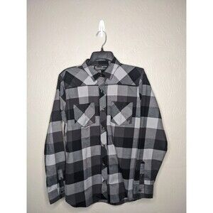 Under Armour Womens Small Gray Black Plaid Loose Fit Button Front Flannel Shirt